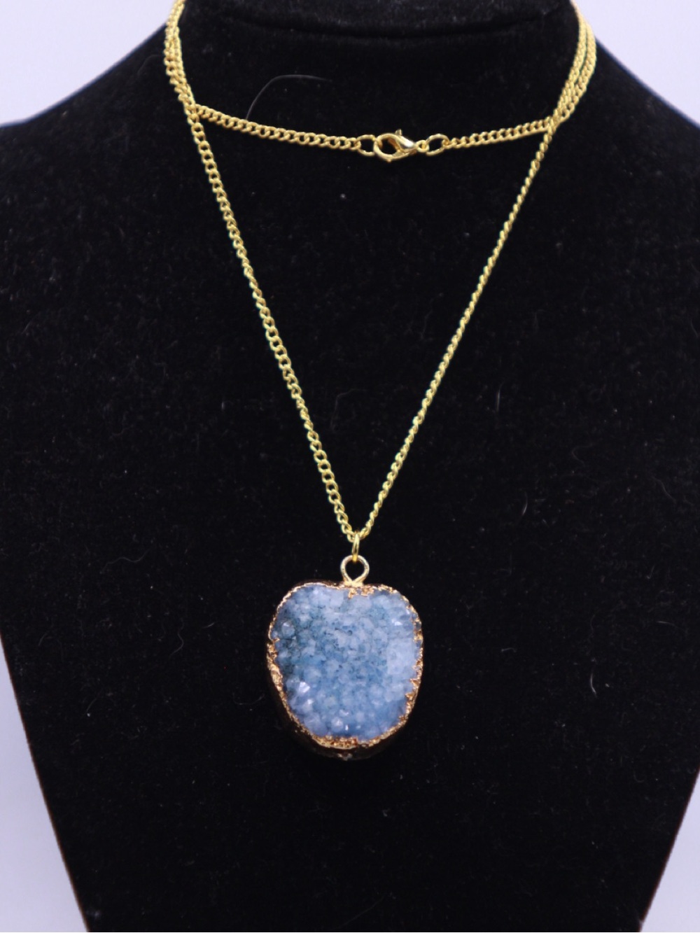 Gold-Tone Necklace with Sky Blue Druzy Pendant with Gold Vermeil 23”